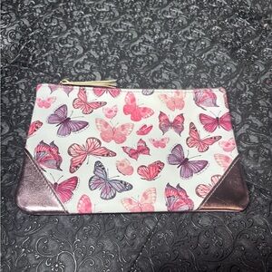 Ipsy Butterfly Print Pink & Purple Wristlet Pouch NWOT